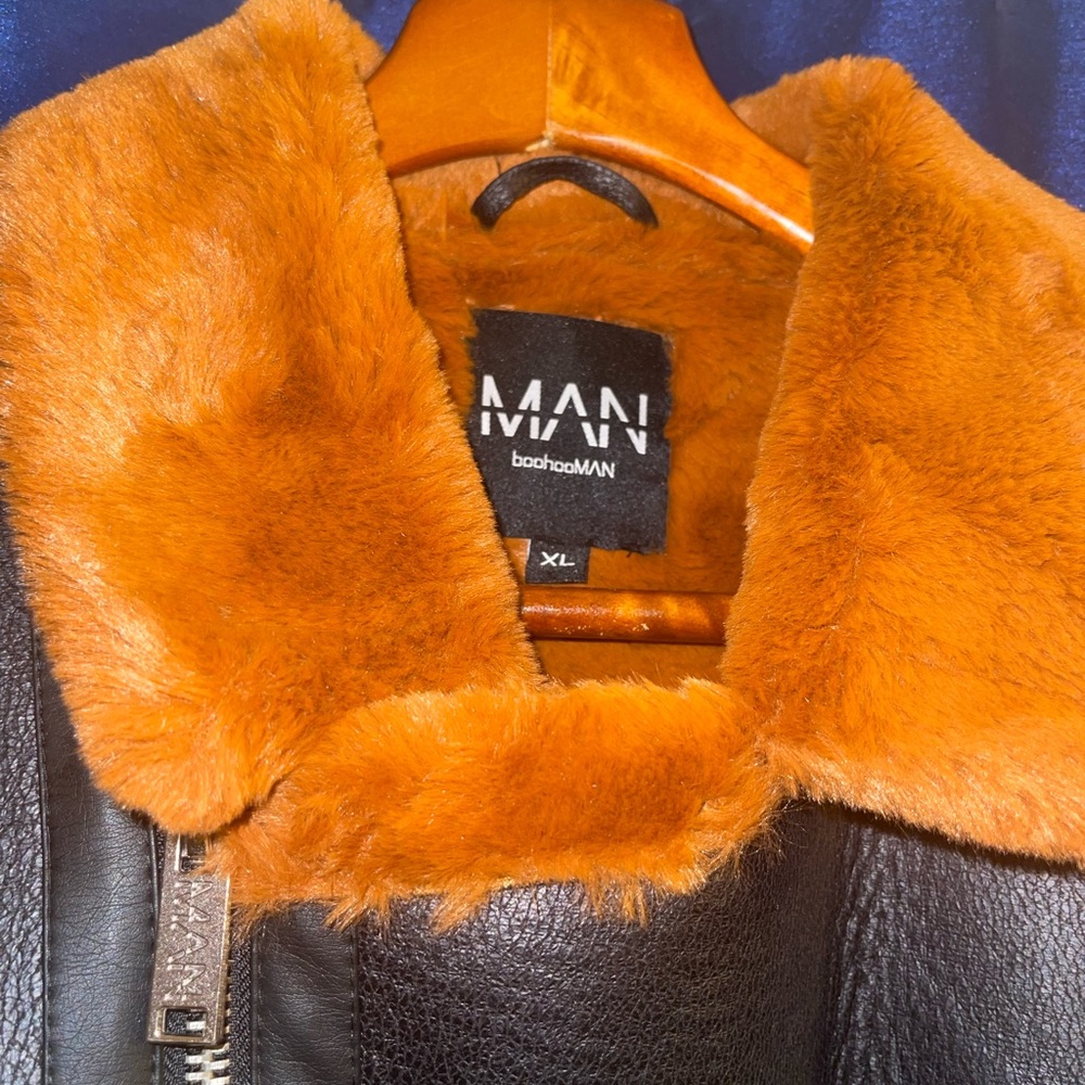 BoohoMan Leather Jacket W/ Fur - Picture 11 of 12